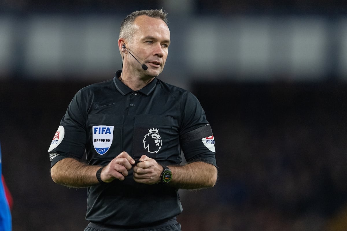 LIVERPOOL, ENGLAND - Wednesday, December 1, 2021: Referee Paul Tierney during the FA Premier League match between Everton FC and Liverpool FC, the 239th Merseyside Derby, at Goodison Park. Liverpool won 4-1. (Pic by David Rawcliffe/Propaganda)