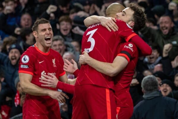 LIVERPOOL, ENGLAND - Wednesday, December 1, 2021: Liverpool's Diogo Jota celebrates after scoring the fourth goal during the FA Premier League match between Everton FC and Liverpool FC, the 239th Merseyside Derby, at Goodison Park. Liverpool won 4-1. (Pic by David Rawcliffe/Propaganda)