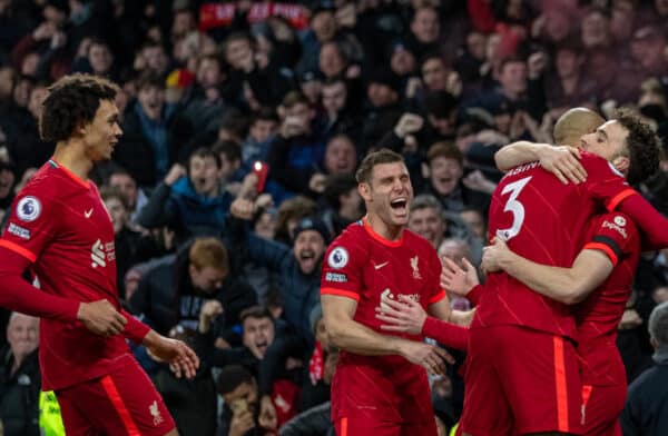 LIVERPOOL, ENGLAND - Wednesday, December 1, 2021: Liverpool's Diogo Jota celebrates after scoring the fourth goal during the FA Premier League match between Everton FC and Liverpool FC, the 239th Merseyside Derby, at Goodison Park. Liverpool won 4-1. (Pic by David Rawcliffe/Propaganda)