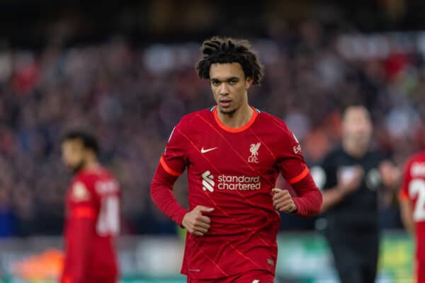 WOLVERHAMPTON, ENGLAND - Saturday, December 4, 2021: Liverpool's Trent Alexander-Arnold during the FA Premier League match between Wolverhampton Wanderers FC and Liverpool FC at Molineux Stadium. Liverpool won 1-0. (Pic by David Rawcliffe/Propaganda)