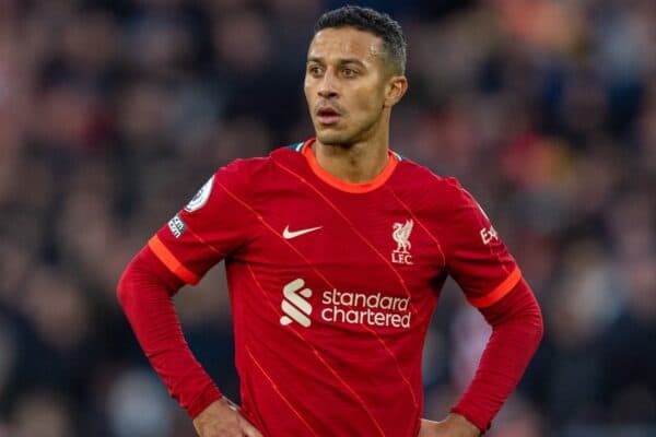 WOLVERHAMPTON, ENGLAND - Saturday, December 4, 2021: Liverpool's Thiago Alcantara during the FA Premier League match between Wolverhampton Wanderers FC and Liverpool FC at Molineux Stadium. Liverpool won 1-0. (Pic by David Rawcliffe/Propaganda)