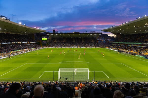 WOLVERHAMPTON, ENGLAND - Saturday, December 4, 2021: The players line-up for the start of the second half during the FA Premier League match between Wolverhampton Wanderers FC and Liverpool FC at Molineux Stadium. Liverpool won 1-0. (Pic by David Rawcliffe/Propaganda)