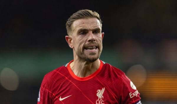 WOLVERHAMPTON, ENGLAND - Saturday, December 4, 2021: Liverpool's captain Jordan Henderson during the FA Premier League match between Wolverhampton Wanderers FC and Liverpool FC at Molineux Stadium. Liverpool won 1-0. (Pic by David Rawcliffe/Propaganda)