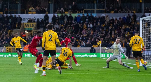 WOLVERHAMPTON, ENGLAND - Saturday, December 4, 2021: Liverpool's Divock Origi scores an injury time winning goal during the FA Premier League match between Wolverhampton Wanderers FC and Liverpool FC at Molineux Stadium. Liverpool won 1-0. (Pic by David Rawcliffe/Propaganda)