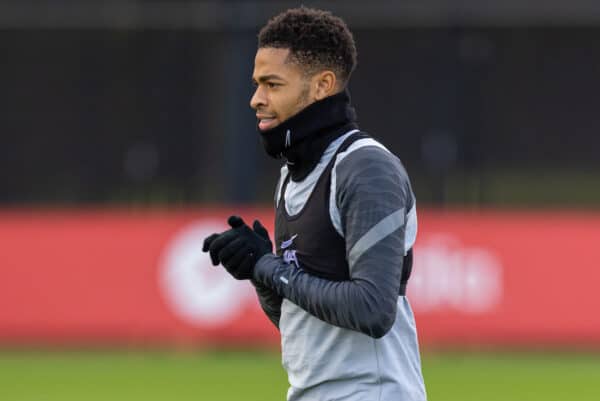 LIVERPOOL, ENGLAND - Monday, December 6, 2021: Liverpool's Elijah Dixon-Bonner during a training session at the AXA Training Centre ahead of the UEFA Champions League Group B Matchday 6 game between AC Milan and Liverpool FC. (Pic by David Rawcliffe/Propaganda)