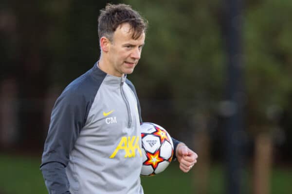 LIVERPOOL, ENGLAND - Monday, December 6, 2021: Liverpool's first-team fitness coach Conall Murtagh during a training session at the AXA Training Centre ahead of the UEFA Champions League Group B Matchday 6 game between AC Milan and Liverpool FC. (Pic by David Rawcliffe/Propaganda)