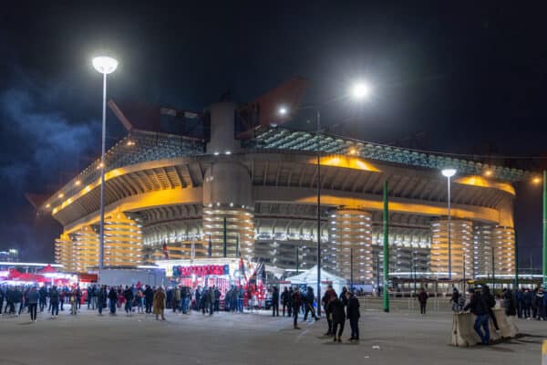 MILAN, ITALY - Tuesday, December 7, 2021: An exterior general view of the Stadio San Siro before the UEFA Champions League Group B Matchday 6 game between AC Milan and Liverpool FC. (Pic by David Rawcliffe/Propaganda)