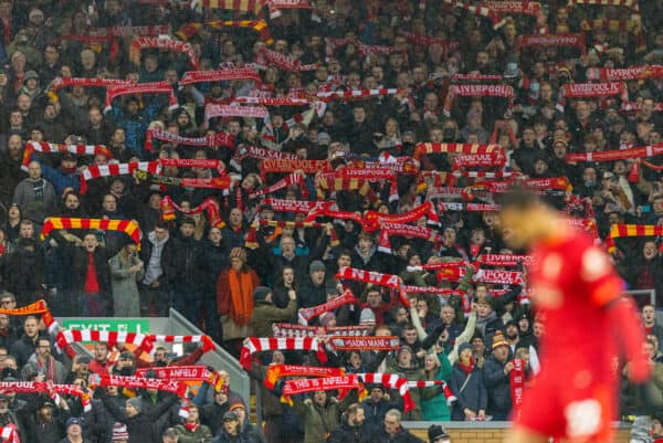 General matchday Anfield Liverpool supporters sing "You'll Never Walk Alone" before the FA Premier League match between Liverpool FC and Aston Villa FC at Anfield. Liverpool won 1-0. (Pic by David Rawcliffe/Propaganda)