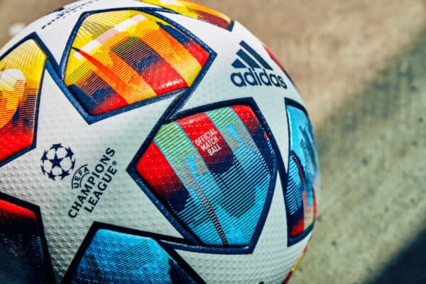 SAINT PETERSBURG, RUSSIA - Monday, December 13, 2021: The official Adidas match ball for the knock-out stages and finals of the 2021/22 UEFA Champions League, pictured in Saint Petersburg, Russia, where the final will be played at the Krestovsky Stadium. (Credit: Adidas)