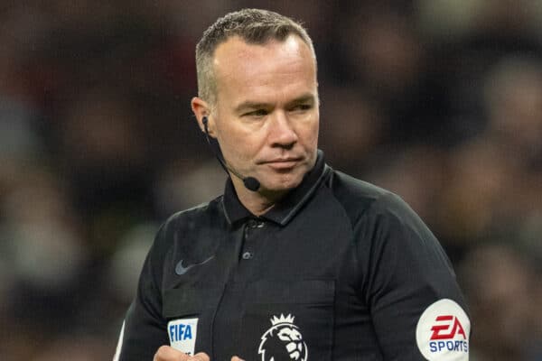 LONDON, ENGLAND - Sunday, December 19, 2021: Referee Paul Tierney during the FA Premier League match between Tottenham Hotspur FC and Liverpool FC at the Tottenham Hotspur Stadium. The game ended in a 2-2 draw. (Pic by David Rawcliffe/Propaganda)