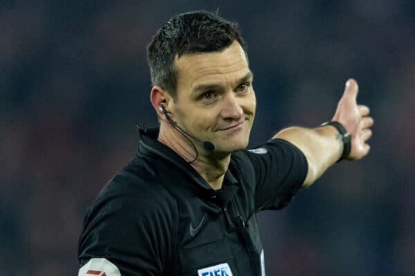  Referee Andy Madley during the Football League Cup Quarter-Final match between Liverpool FC and Leicester City FC at Anfield. Liverpool won 5-4 on penalties after a 3-3 draw. (Pic by David Rawcliffe/Propaganda)