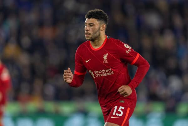 LEICESTER, ENGLAND - Tuesday, December 28, 2021: Liverpool's Alex Oxlade-Chamberlain during the FA Premier League match between Leicester City FC and Liverpool FC at the King Power Stadium. Leicester City won 1-0. (Pic by David Rawcliffe/Propaganda)