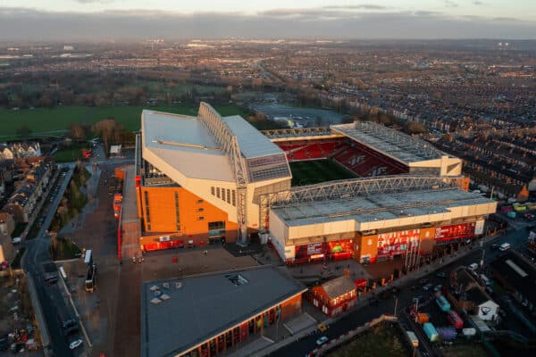 A general aerial view of Anfield, Kop end. (Pic by David Rawcliffe/Propaganda)