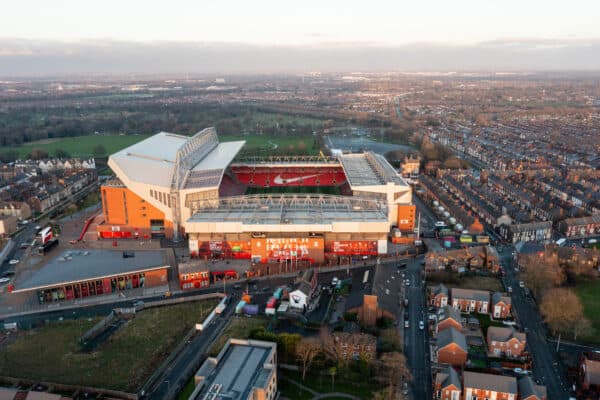 A general aerial view of Anfield, Kop end. (Pic by David Rawcliffe/Propaganda)