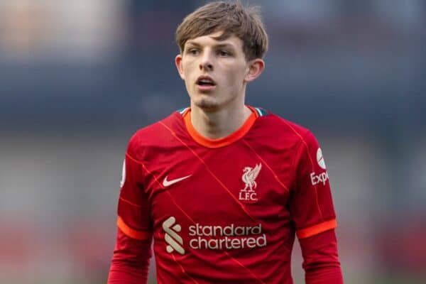 LIVERPOOL, ENGLAND - Saturday, January 15, 2022: Liverpool's Leighton Clarkson during the Premier League 2 Division 1 match between Liverpool FC Under-23's and Everton FC Under-23's, the Mini-Merseyside Derby, at the Liverpool Academy. (Pic by David Rawcliffe/Propaganda)