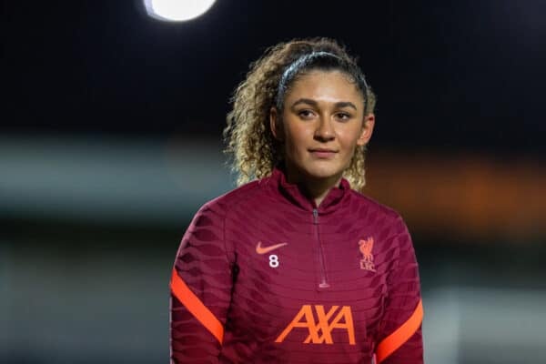 LONDON, ENGLAND - Wednesday, January 19, 2022: Liverpool's Jade Bailey during the pre-match warm-up before the FA Women's League Cup Quarter-Final match between Tottenham Hotspur FC Women and Liverpool FC Liverpool Academy. Tottenham Hotspur won 1-0. (Pic by David Rawcliffe/Propaganda)