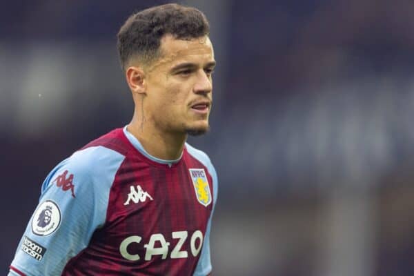 LIVERPOOL, ENGLAND - Saturday, January 22, 2022: Aston Villa's Philippe Coutinho Correia during the FA Premier League match between Everton FC and Aston Villa FC at Goodison Park. Aston Villa won 1-0. (Pic by David Rawcliffe/Propaganda)