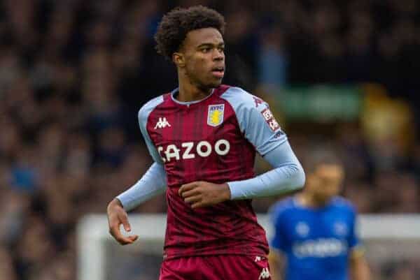 LIVERPOOL, ENGLAND - Saturday, January 22, 2022: Aston Villa's Carney Chukwuemeka during the FA Premier League match between Everton FC and Aston Villa FC at Goodison Park. Aston Villa won 1-0. (Pic by David Rawcliffe/Propaganda)