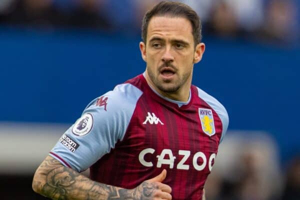 LIVERPOOL, ENGLAND - Saturday, January 22, 2022: Aston Villa's Danny Ings during the FA Premier League match between Everton FC and Aston Villa FC at Goodison Park. Aston Villa won 1-0. (Pic by David Rawcliffe/Propaganda)