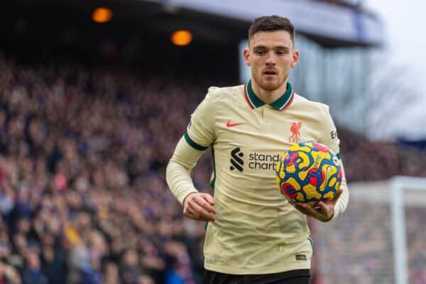 LONDON, ENGLAND - Sunday, January 23, 2022: Liverpool's Andy Robertson during the FA Premier League match between Crystal Palace FC and Liverpool FC at Selhurst Park. Liverpool won 3-1. (Pic by David Rawcliffe/Propaganda)