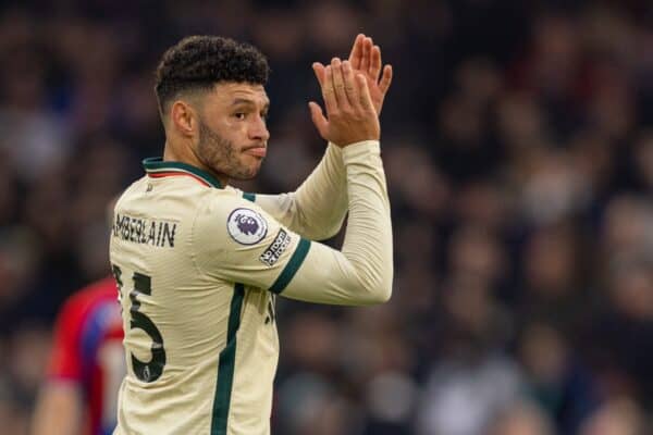 LONDON, ENGLAND - Sunday, January 23, 2022: Liverpool's Alex Oxlade-Chamberlain applauds the supporters as he is substituted during the FA Premier League match between Crystal Palace FC and Liverpool FC at Selhurst Park. Liverpool won 3-1. (Pic by David Rawcliffe/Propaganda)