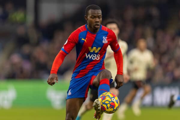 LONDON, ENGLAND - Sunday, January 23, 2022: Crystal Palace's Tyrick Mitchell during the FA Premier League match between Crystal Palace FC and Liverpool FC at Selhurst Park. Liverpool won 3-1. (Pic by David Rawcliffe/Propaganda)