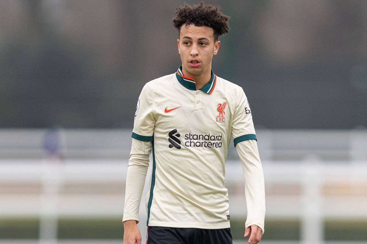 LONDON, ENGLAND - Monday, January 24, 2022: Liverpool's Kaide Gordon during the Premier League 2 Division 1 match between Crystal Palace FC Under-23's and Liverpool FC Under-23's at the Crystal Palace Academy. (Pic by David Rawcliffe/Propaganda)