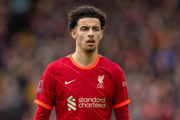 LIVERPOOL, ENGLAND - Sunday, February 6th, 2022: Liverpool's Curtis Jones during the FA Cup 4th Round match between Liverpool FC and Cardiff City FC at Anfield. Liverpool won 3-1. (Pic by David Rawcliffe/Propaganda)