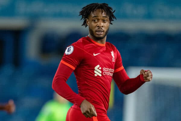 LEEDS, ENGLAND - Monday, February 7, 2022: Liverpool's James Balagizi during the Premier League 2 Division 1 match between Leeds FC Under-23's and Liverpool FC Under-23's at Elland Road. Leeds United won 3-0. (Pic by David Rawcliffe/Propaganda)