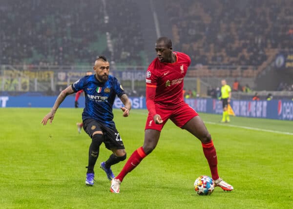 MILAN, ITALY - Tuesday, February 15, 2022: Liverpool's Ibrahima Konaté during the UEFA Champions League Round of 16 1st Leg game between FC Internazionale Milano and Liverpool FC at the Stadio San Siro. Liverpool won 2-0. (Pic by David Rawcliffe/Propaganda)