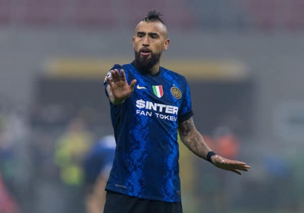 MILAN, ITALY - Tuesday, February 15, 2022: Inter Milan's Arturo Vidal during the UEFA Champions League Round of 16 1st Leg game between FC Internazionale Milano and Liverpool FC at the Stadio San Siro. Liverpool won 2-0. (Pic by David Rawcliffe/Propaganda)