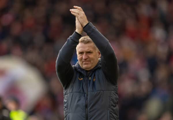 LIVERPOOL, ENGLAND - Saturday, February 19, 2022: Norwich City's manager Dean Smith before the FA Premier League match between Liverpool FC and Norwich City FC at Anfield. Liverpool won 3-1. (Pic by David Rawcliffe/Propaganda)