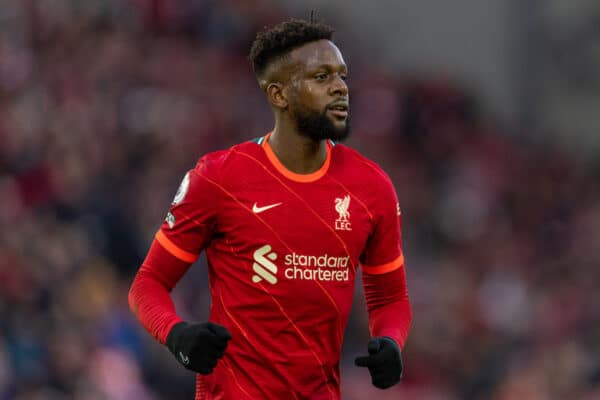 LIVERPOOL, ENGLAND - Saturday, February 19, 2022: Liverpool's Divock Origi during the FA Premier League match between Liverpool FC and Norwich City FC at Anfield. Liverpool won 3-1. (Pic by David Rawcliffe/Propaganda)