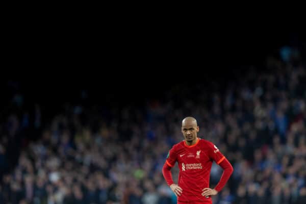 LONDON, ENGLAND - Sunday, February 27, 2022: Liverpool's Fabio Henrique Tavares 'Fabinho' during the Football League Cup Final match between Chelsea FC and Liverpool FC at Wembley Stadium. Liverpool won 11-10 on penalties after a goal-less draw. (Pic by David Rawcliffe/Propaganda)