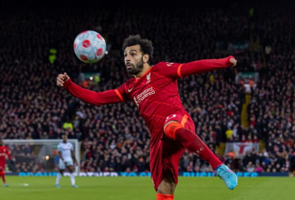 LIVERPOOL, ENGLAND - Friday, March 4, 2022: Liverpool's Mohamed Salah during the FA Premier League match between Liverpool FC and West Ham United FC at Anfield. Liverpool won 1-0. (Pic by David Rawcliffe/Propaganda)