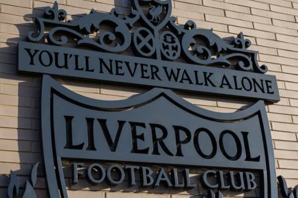 LIVERPOOL, ENGLAND - Monday, March 7, 2022: Liverpool club crest on the outside of the AXA Training Centre pictured ahead of the UEFA Champions League Round of 16 2nd Leg game between Liverpool FC and FC Internazionale Milano. (Pic by David Rawcliffe/Propaganda)