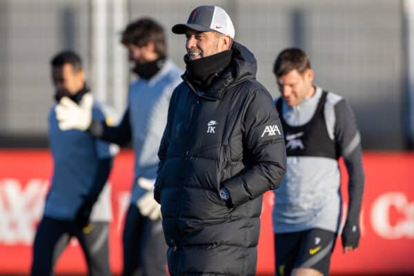 LIVERPOOL, ENGLAND - Monday, March 7, 2022: Liverpool's manager Jürgen Klopp during a training session at the AXA Training Centre ahead of the UEFA Champions League Round of 16 2nd Leg game between Liverpool FC and FC Internazionale Milano. (Pic by David Rawcliffe/Propaganda)