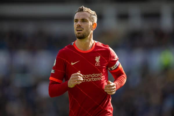 BRIGHTON AND HOVE, ENGLAND - Saturday, March 12, 2022: Liverpool's captain Jordan Henderson during the FA Premier League match between Brighton & Hove Albion FC and Liverpool FC at the American Express Community Stadium. Liverpool won 2-0. (Pic by David Rawcliffe/Propaganda)