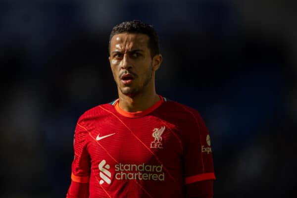 BRIGHTON AND HOVE, ENGLAND - Saturday, March 12, 2022: Liverpool's Thiago Alcantara during the FA Premier League match between Brighton & Hove Albion FC and Liverpool FC at the American Express Community Stadium. Liverpool won 2-0. (Pic by David Rawcliffe/Propaganda)