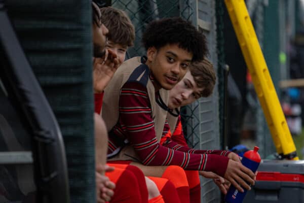 TORINO, ITALY - Tuesday, March 15, 2022: Liverpool's substitute Calum Scanlon on the bench during the UEFA Youth League Quarter-Final between Juventus Under-19's and Liverpool FC Under-19's at the Juventus Training Centre. Juventus won 2-0. (Pic by David Rawcliffe/Propaganda)