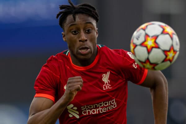 TORINO, ITALY - Tuesday, March 15, 2022: Liverpool's Isaac Mabaya during the UEFA Youth League Quarter-Final between Juventus Under-19's and Liverpool FC Under-19's at the Juventus Training Centre. Juventus won 2-0. (Pic by David Rawcliffe/Propaganda)