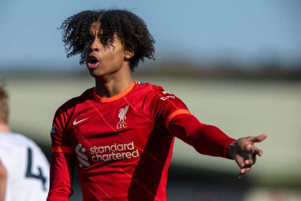 DERBY, ENGLAND - Saturday, March 19, 2022: Liverpool's Harvey Blair during the Under-18 Premier League match between Derby County FC Under-18's and Liverpool FC Under-18's at Moor Farm Training Centre. (Pic by David Rawcliffe/Propaganda)