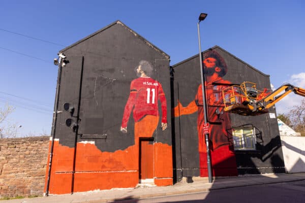 LIVERPOOL, ENGLAND - Monday, March 28, 2022: A street art mural of Liverpool's Mohamed Salah in Anfield Road, Liverpool. (Pic by David Rawcliffe/Propaganda)