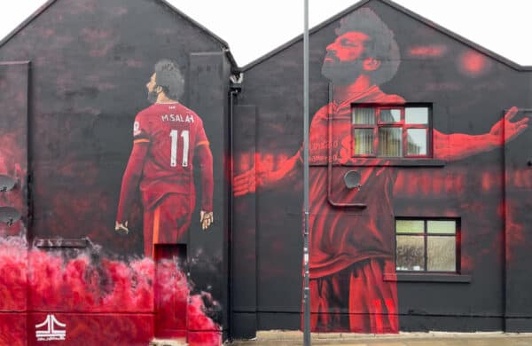 LIVERPOOL, ENGLAND - Wednesday, March 30, 2022: A street art mural of Liverpool's Mohamed Salah in Anfield Road, Liverpool painted by artist John Culshaw. (Pic by David Rawcliffe/Propaganda)