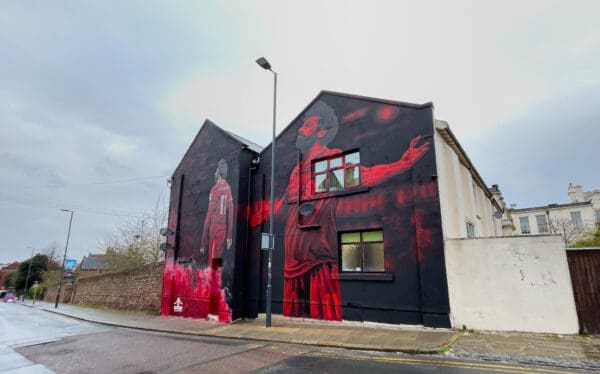 LIVERPOOL, ENGLAND - Wednesday, March 30, 2022: A street art mural of Liverpool's Mohamed Salah in Anfield Road, Liverpool painted by artist John Culshaw. (Pic by David Rawcliffe/Propaganda)