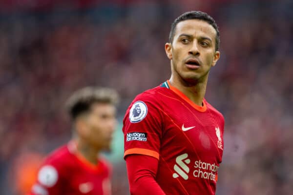 LIVERPOOL, ENGLAND - Saturday, April 2, 2022: Liverpool's Thiago Alcantara during the FA Premier League match between Liverpool FC and Watford FC at Anfield. Liverpool won 2-0. (Pic by David Rawcliffe/Propaganda)