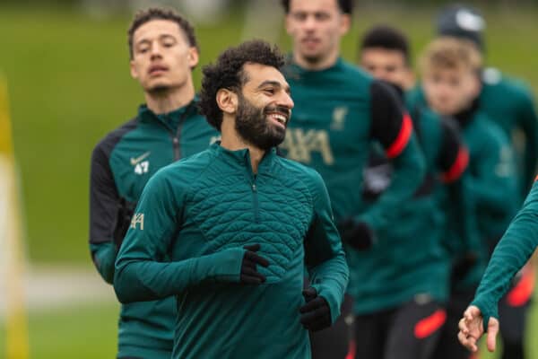 LIVERPOOL, ENGLAND - Monday, April 4, 2022: Liverpool’s Mohamed Salah during a training session at the AXA Training Centre ahead of the UEFA Champions League Quarter-Final 1st Leg match against SL Benfica. (Pic by David Rawcliffe/Propaganda)