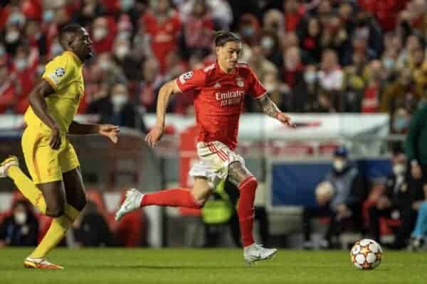 LISBON, PORTUGAL - Tuesday, April 5, 2022: Benfica's Darwin Nunez during the UEFA Champions League Quarter-Final 1st Leg game between SL Benfica and Liverpool FC at the Estádio da Luz. Liverpool won 3-1. (Pic by David Rawcliffe/Propaganda)