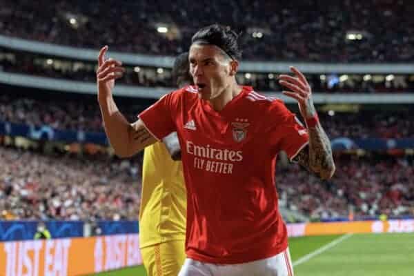 LISBON, PORTUGAL - Tuesday, April 5, 2022: Benfica's Darwin Nunez during the UEFA Champions League Quarter-Final 1st Leg game between SL Benfica and Liverpool FC at the Estádio da Luz. Liverpool won 3-1. (Pic by David Rawcliffe/Propaganda)