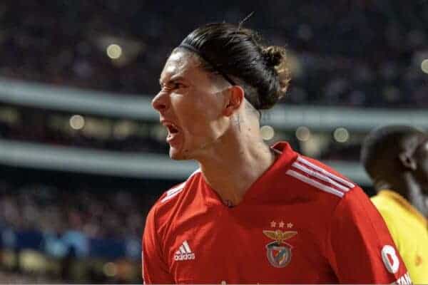 LISBON, PORTUGAL - Tuesday, April 5, 2022: Benfica's Darwin Nunez during the UEFA Champions League Quarter-Final 1st Leg game between SL Benfica and Liverpool FC at the Estádio da Luz. Liverpool won 3-1. (Pic by David Rawcliffe/Propaganda)